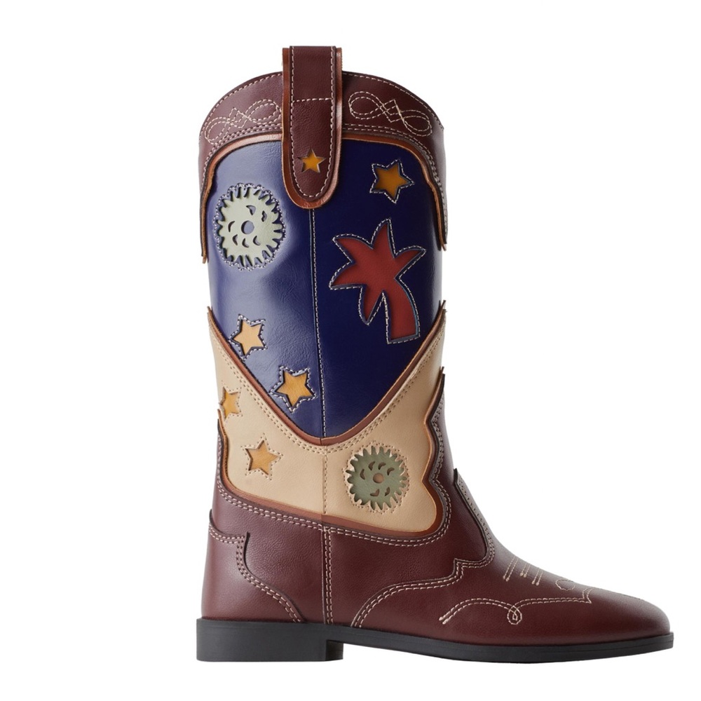 Zara Brown Navy Multi-Star Kids Western Boots